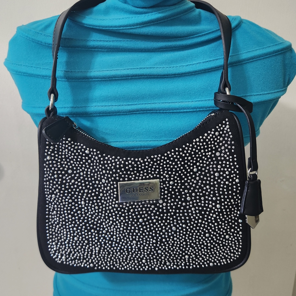 Guess Black and Silver Rhinestones Shoulder Bag